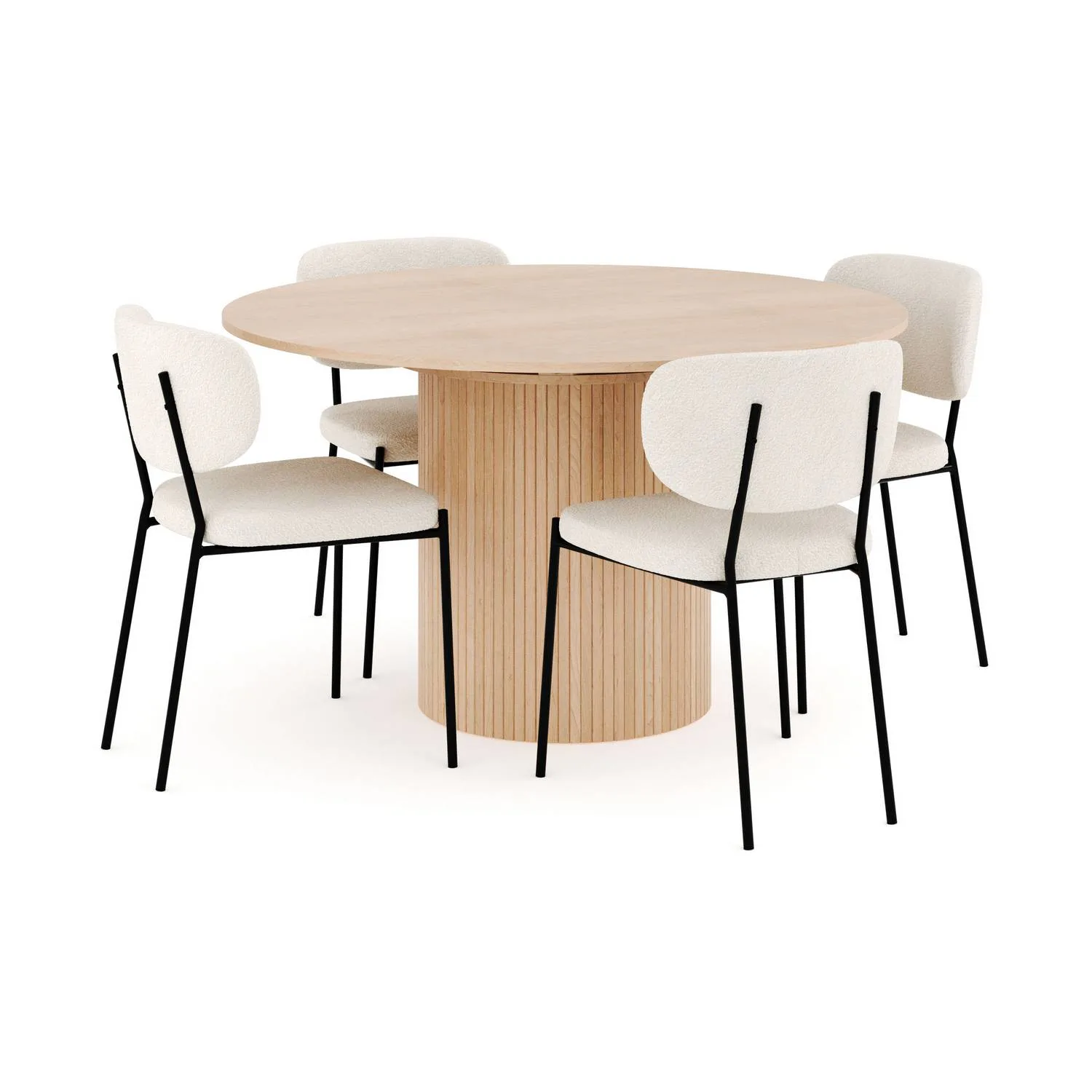 Matgrupp Bark Kopparbo Runt Matbord 130-180 cm Förlängningsbartt med 4Gemmiano Matstol