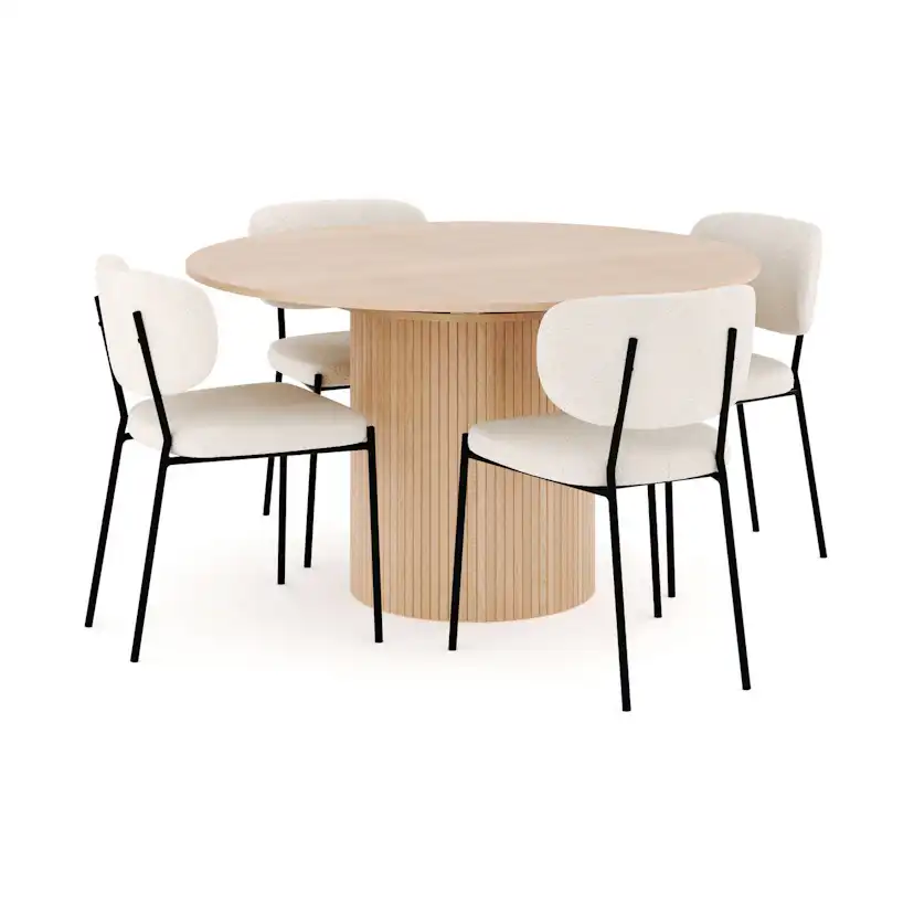 Matgrupp Bark Kopparbo Runt Matbord 130-180 cm Förlängningsbartt med 4Gemmiano Matstol
