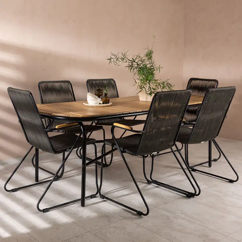 Matgrupp Utomhus Venture Home Holmbeck Bord med 6 Bois Trädgårdsstolar