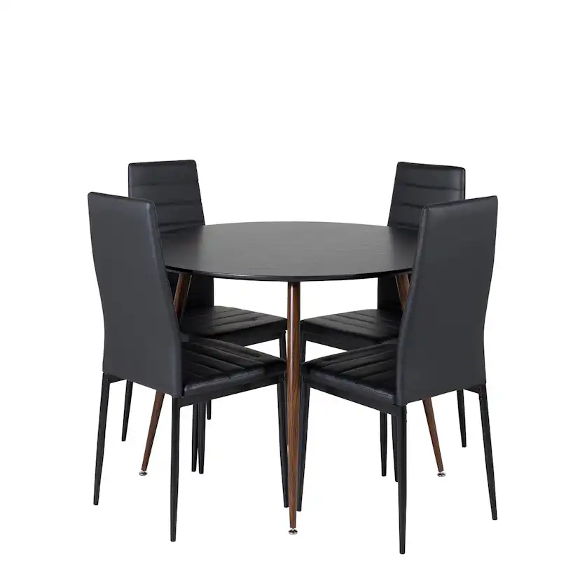 Plaza Round Table Black Top - Walnut legs Black PU_4 Svart/Valnöt