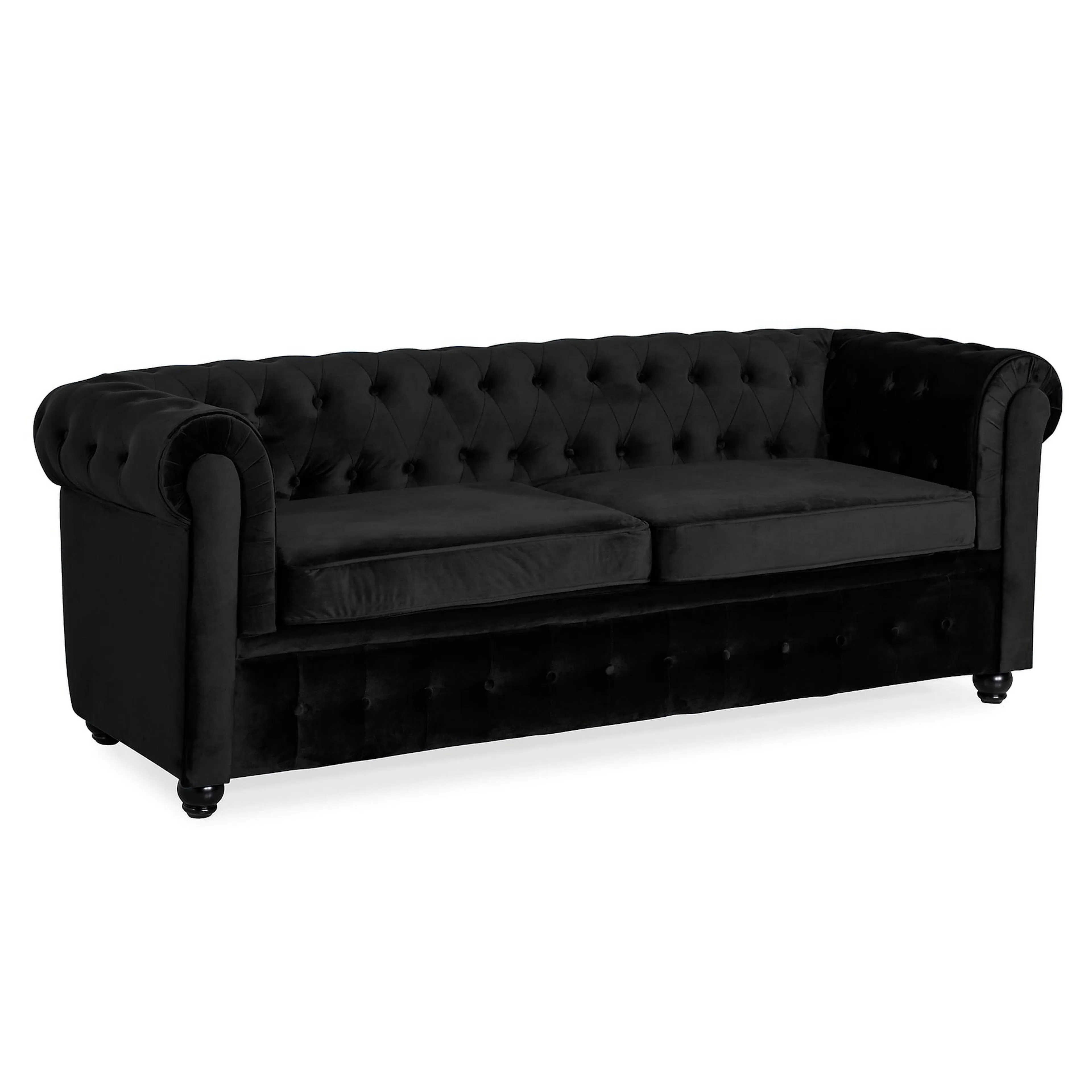 Chesterfield Lyx Bäddsoffa 3-sits Sammet Svart