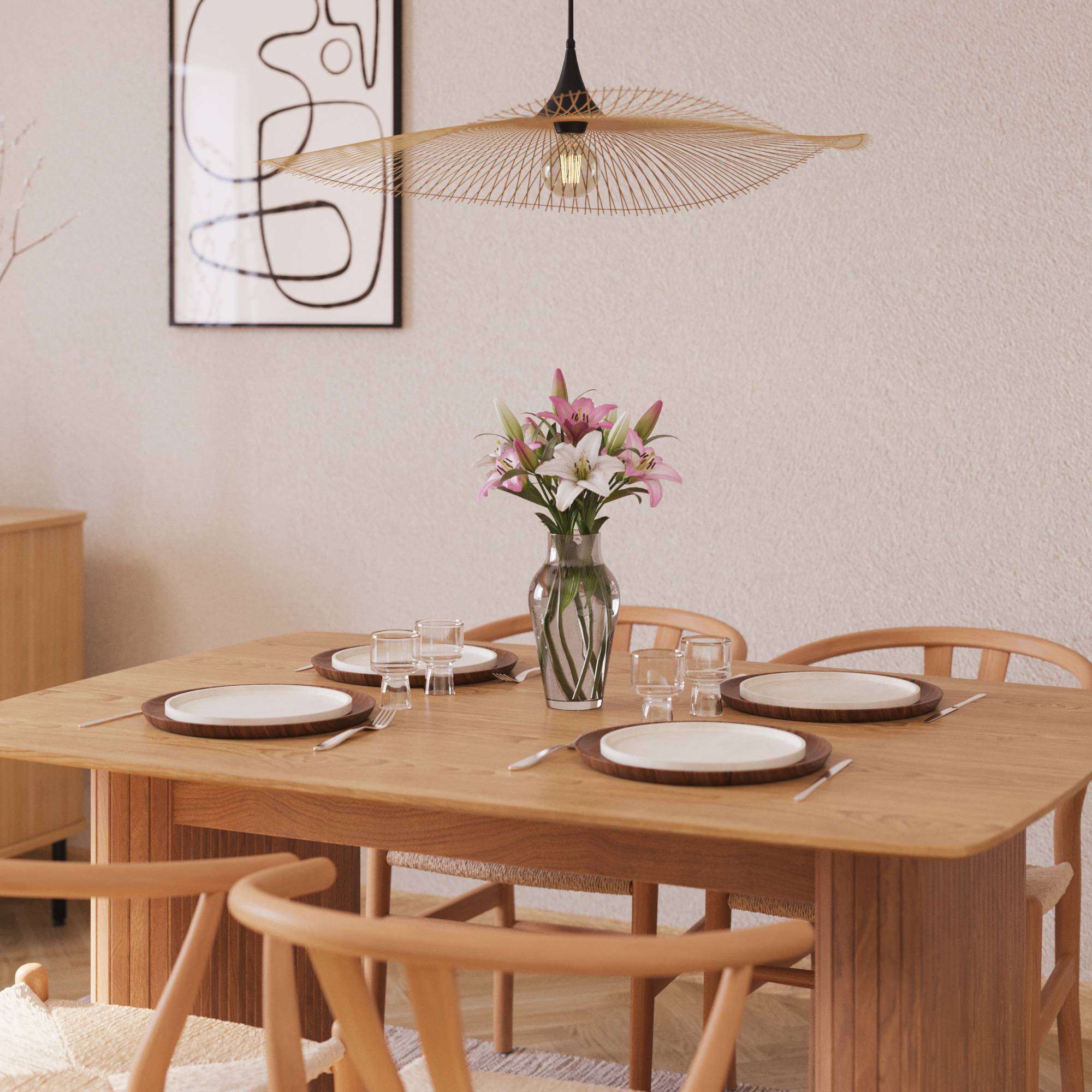 Matgrupp Bark Nixrai Rektangulärt Matbord 140 cm med 4Datoori Matstol