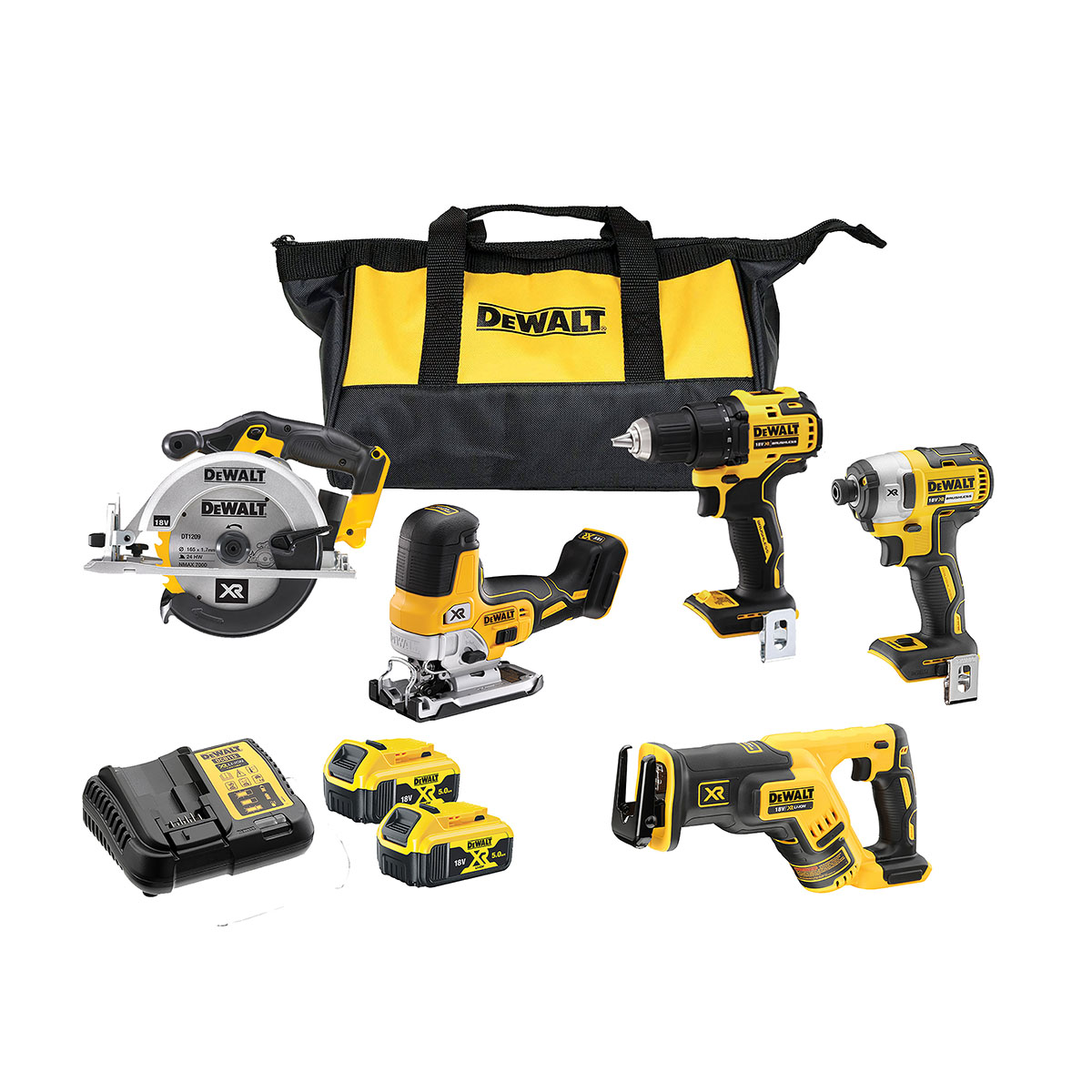 Verktygspaket Dewalt DCK501P2 18V 5 Maskiner och 2X5Ah Batterier