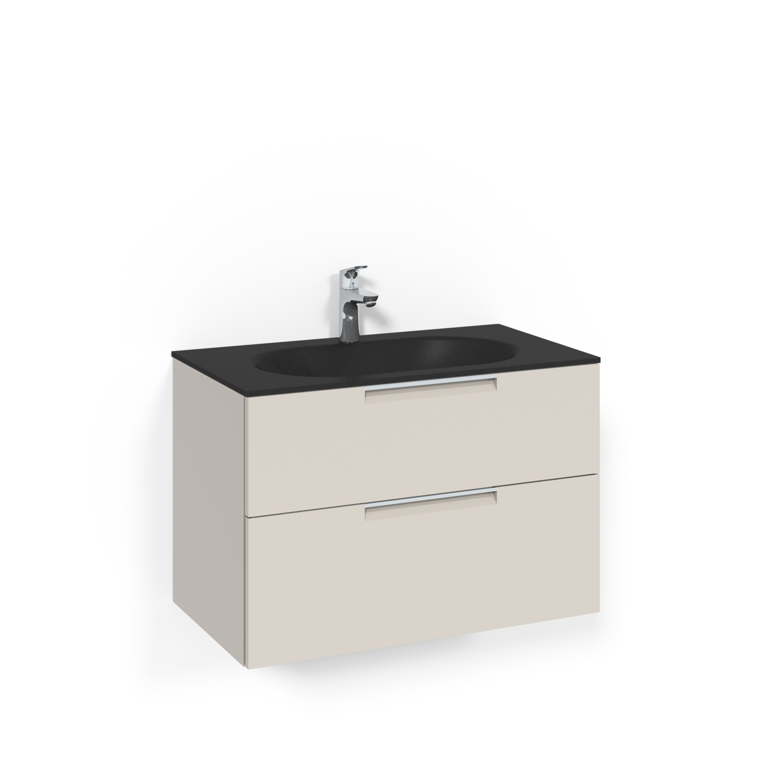 Crown Kommod 80x45 Beige Grip Mattsvart Glashandfat Bredd: 800 mm, Beige, Glastvättställ Mattsvart, Centrerat