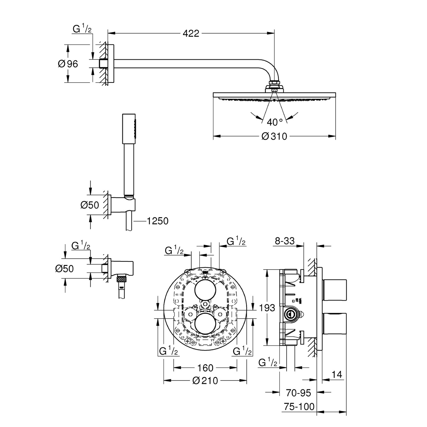 Takduschset Grohe Grohtherm 3000 Cosmopolitan 34630 för Inbyggnad