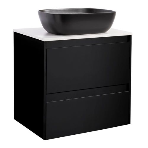 Luxor 60 Sv. Bs Sv+Ts Rektvit Färg Tvättställsskåpet: Matt Svart, Färg Bänkskiva: Svart, Färg Tvättställ: Vit - B: 606 mm, H: 737 mm, D: 470 mm
