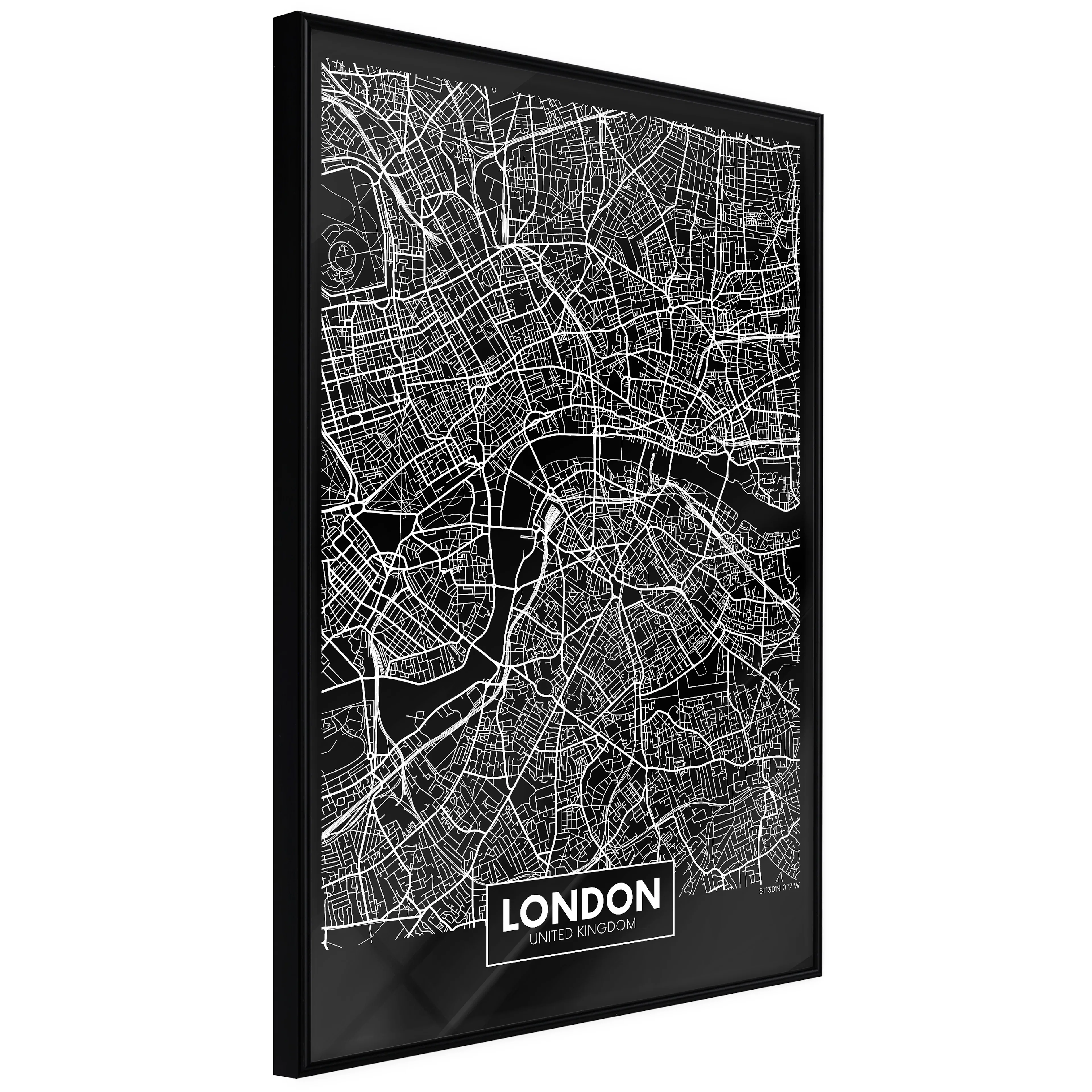 Affisch - Dark Map of London [Poster] 20x30 Svart ram, 20x30 cm