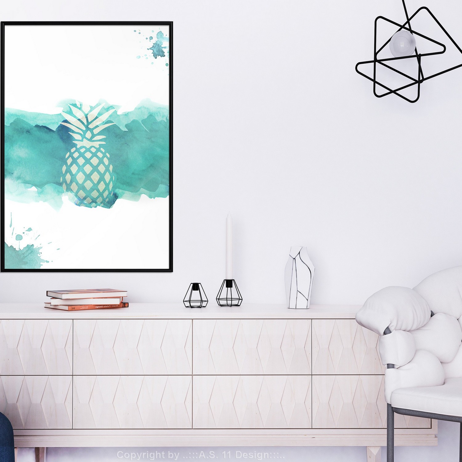 Affisch - Pineapple in Watercolours [Poster] 40x60 Svart ram, 40x60 cm