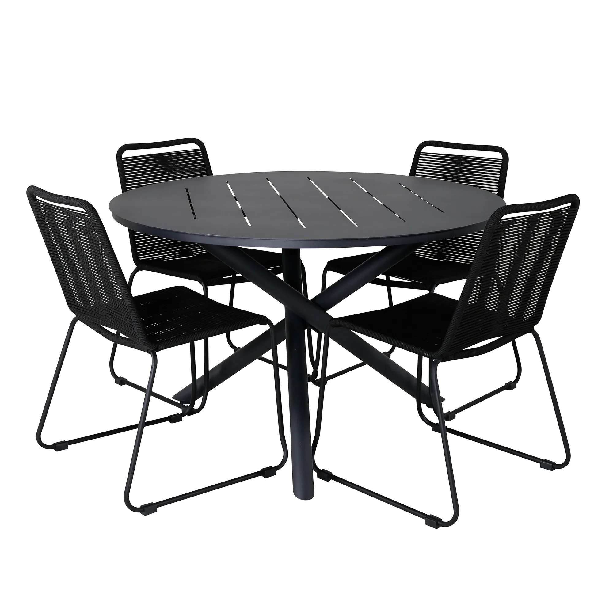 Alma Dining Table - Black Alu - ø120cm+Lindos Stacking Chair Latte
