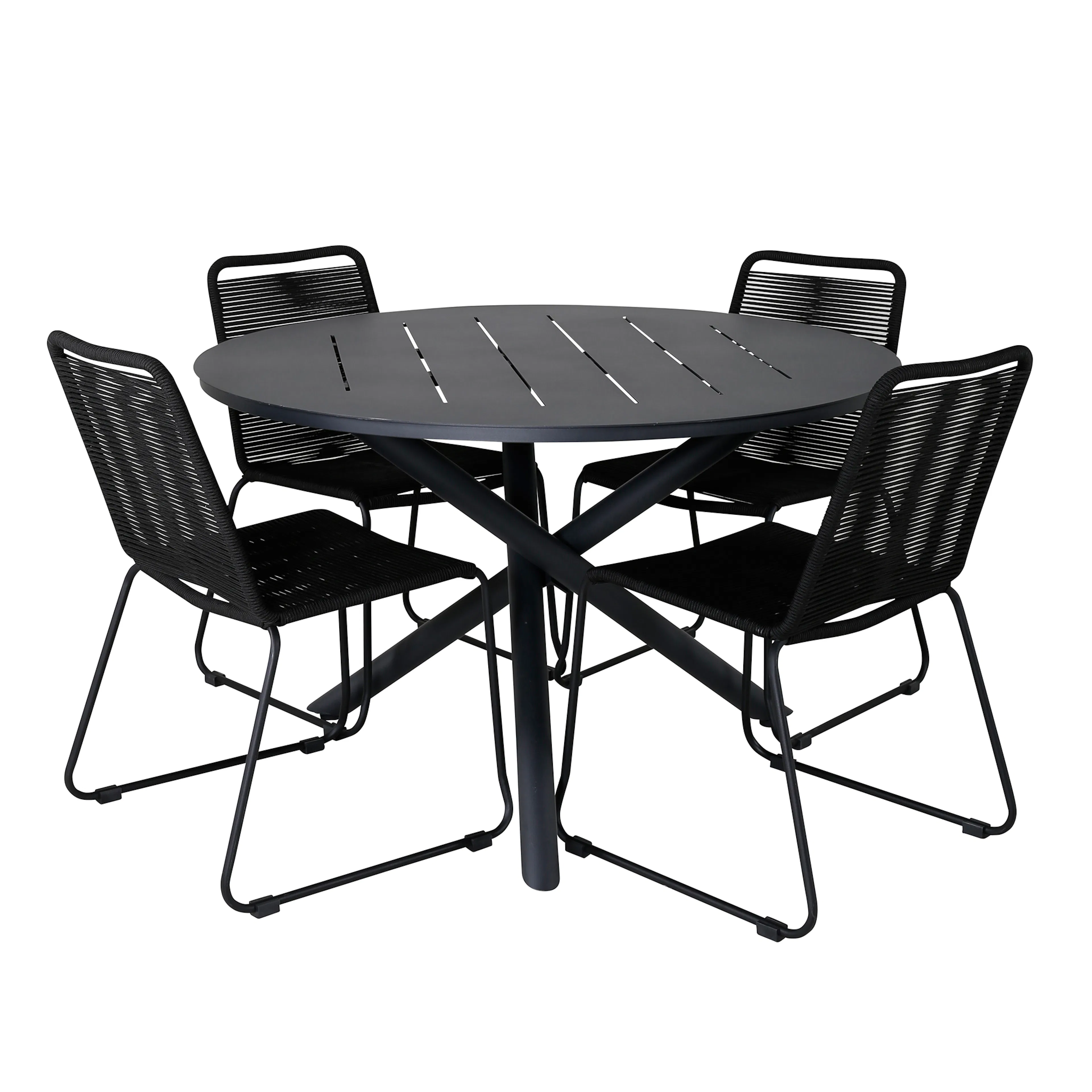 Alma Dining Table - Black Alu - ø120cm+Lindos Stacking Chair Latte