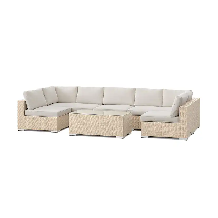 Loungegrupp Comfort Garden Bahamas U-formad utomhus loungegrupp med öppet avslut, 7-sits med bord