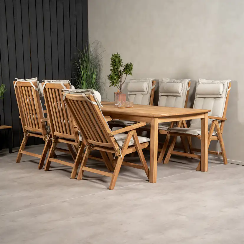Matgrupp Venture Home Kenya 220x100 Teak med 6 Kenya Positionsfåtöljer