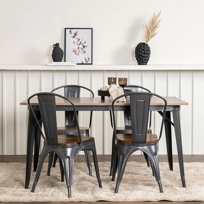 Tempe Dining Table - Black / Walnut MDF +Tempe Dining Chair Mörkgrå/Ek