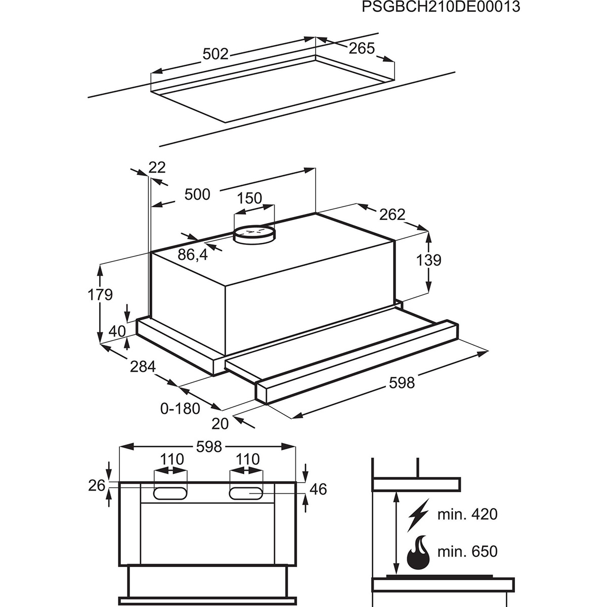 Köksfläkt Electrolux Underbyggd LFP326W