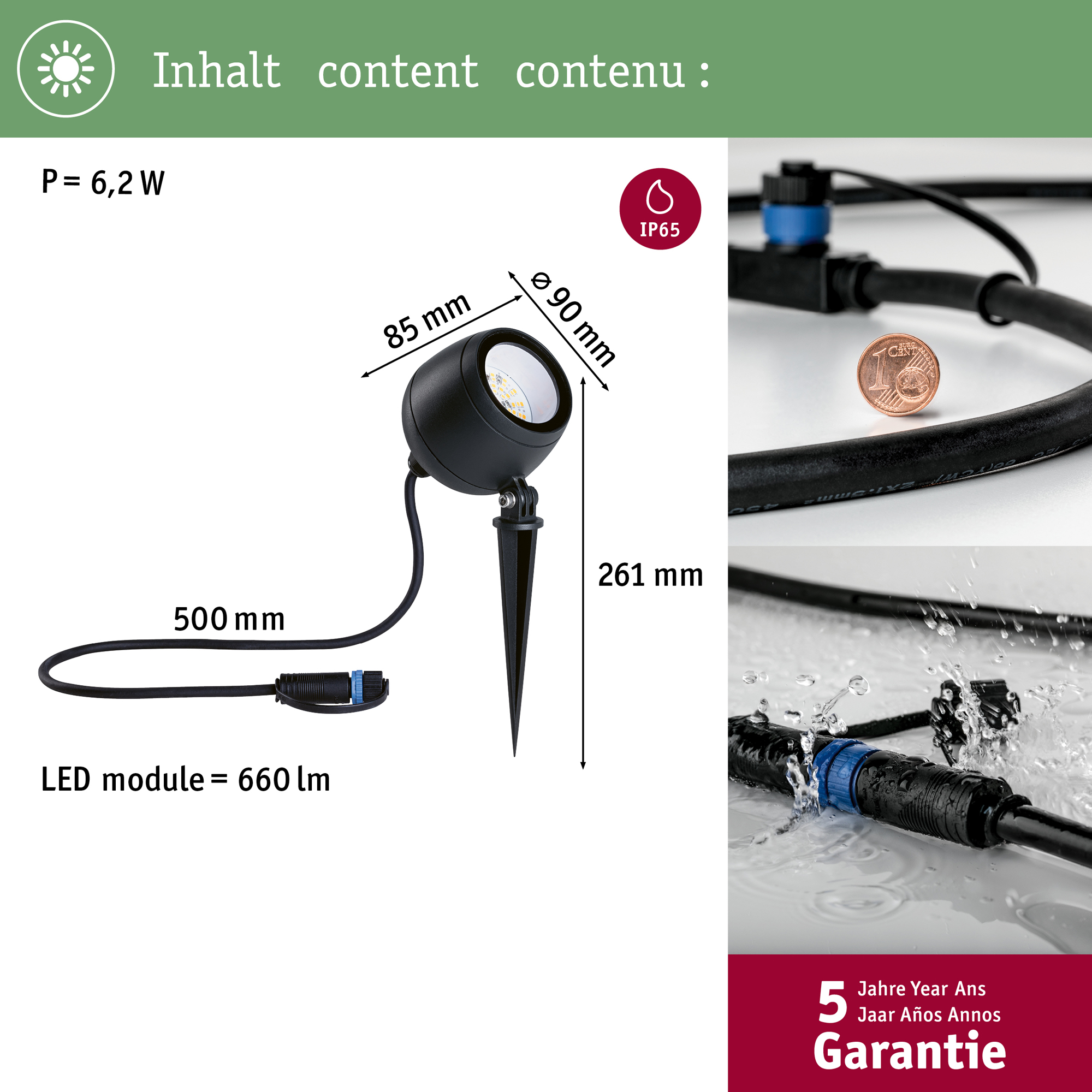 Spotlight Paulmann Kikolo Plug & Shine LED Smart Home Zigbee 3.0 IP65 24V Ljus: Tunable Warm
