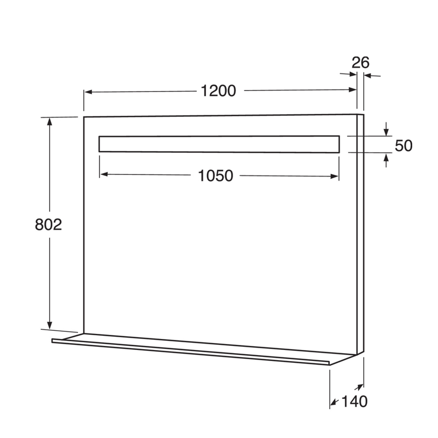 Spegel m Belysn, Hylla 120cm Svart 1200x800 mm