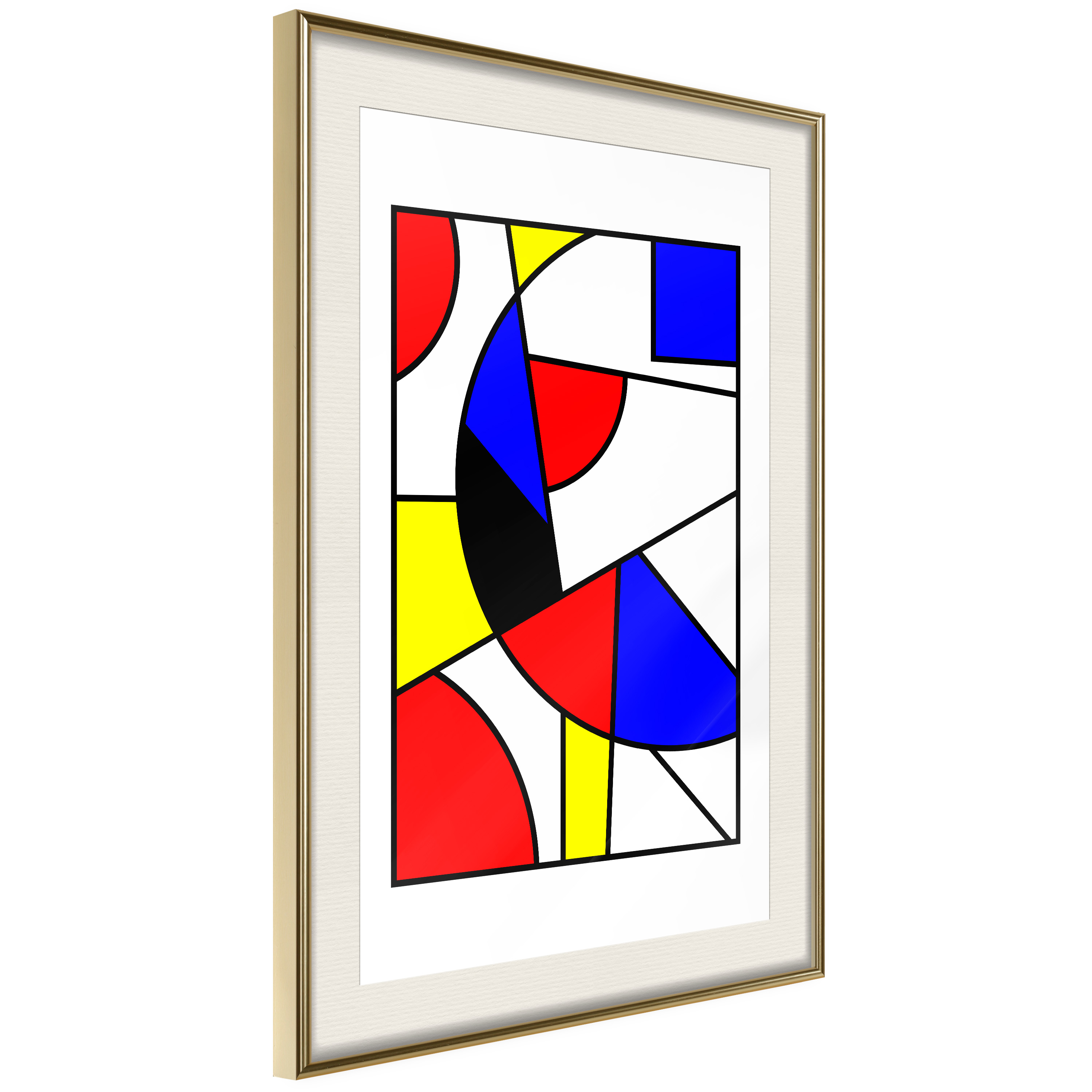 Affisch - Abstraction De Stijl [Poster] 20x30 Guld ram med passepartout, 20x30 cm