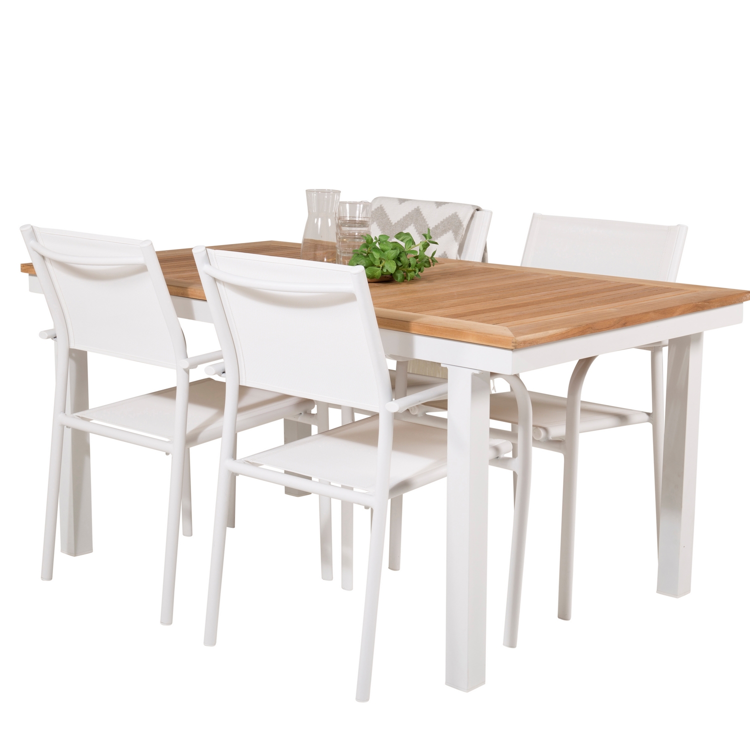 Panama Dining Table 160/240*90 - White Alu / Teak+Santorini Vit/Natur, Blanka Ben
