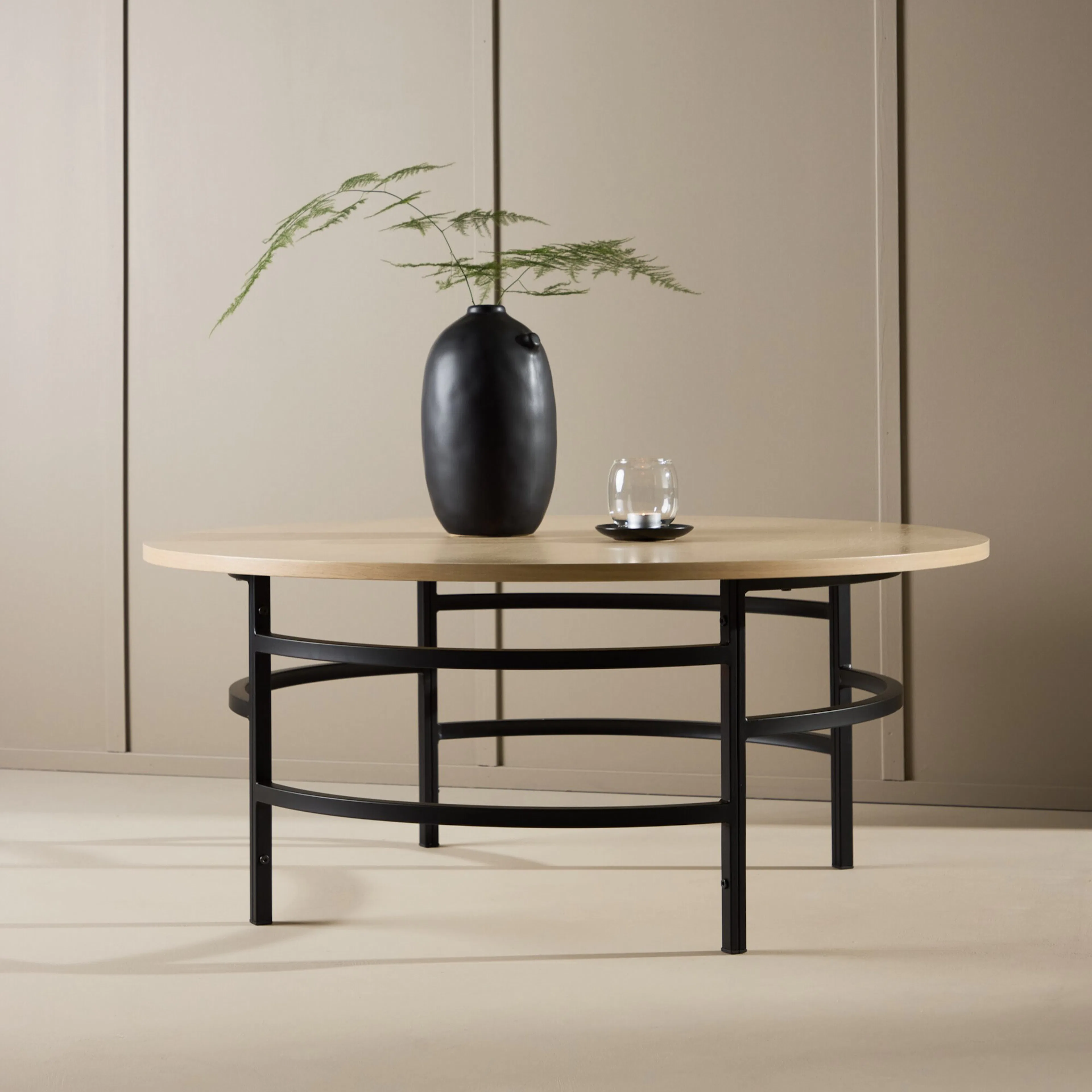 Copenhagen Sofa Table ⌀100x42,5 - Whitewash / Black Vittvätt