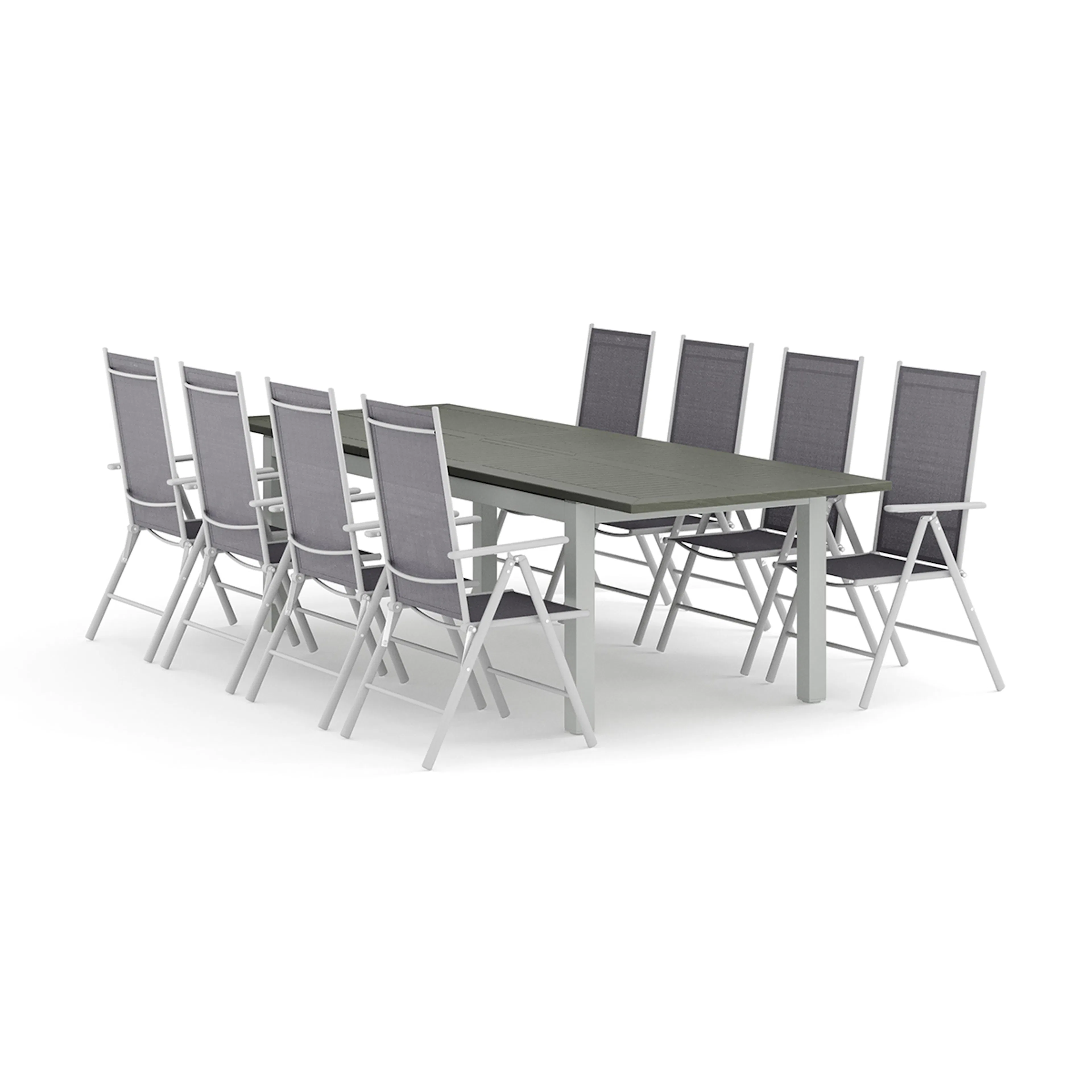 Trädgårdsgrupp Comfort Garden Monaco utomhus matgrupp förlängningsbart 210/310x90 med 8 Maggie positionsstolar