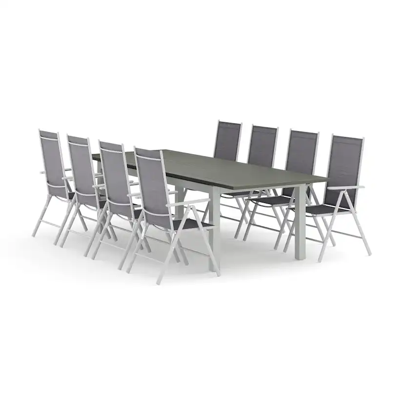 Trädgårdsgrupp Comfort Garden Monaco utomhus matgrupp förlängningsbart 210/310x90 med 8 Maggie positionsstolar