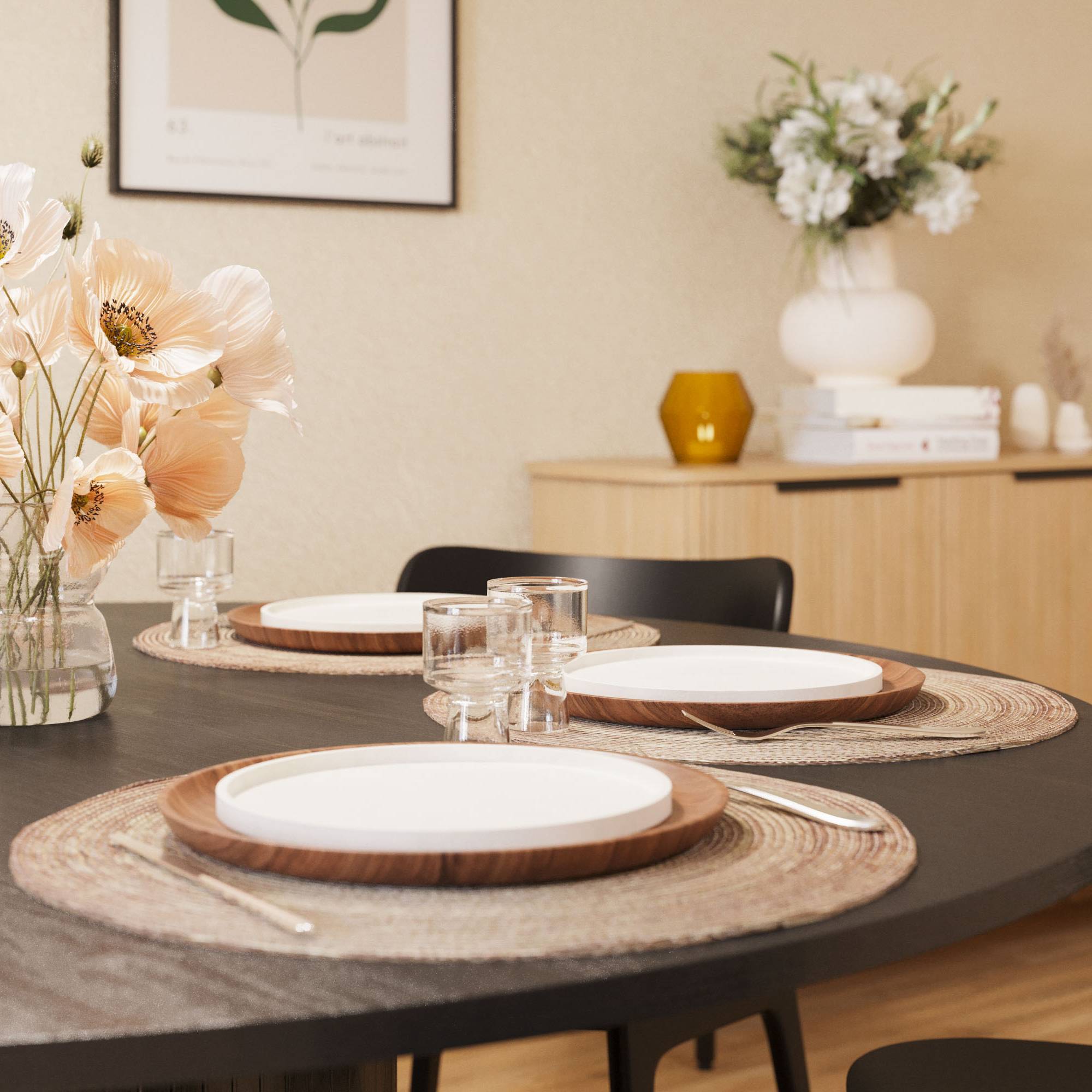 Matgrupp Bark Kopparbo Runt Matbord 150 cm med 6Jerup Matstol Svart