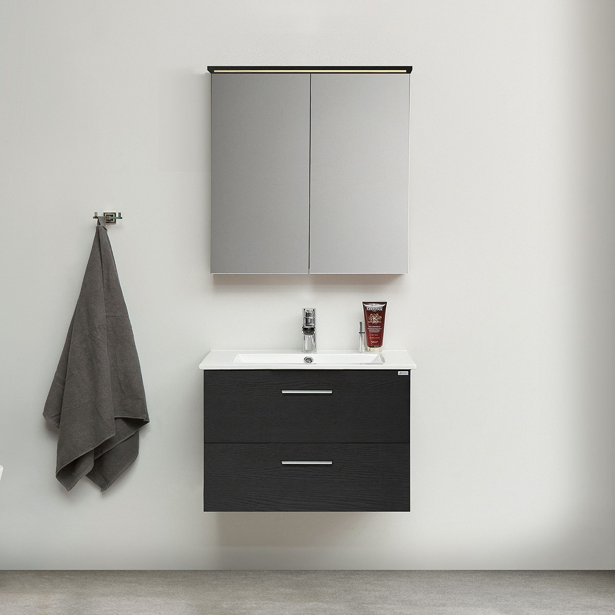 Möbelpaket 4AQUA Slim Svart Ek 80 med Lådor och Spegelskåp