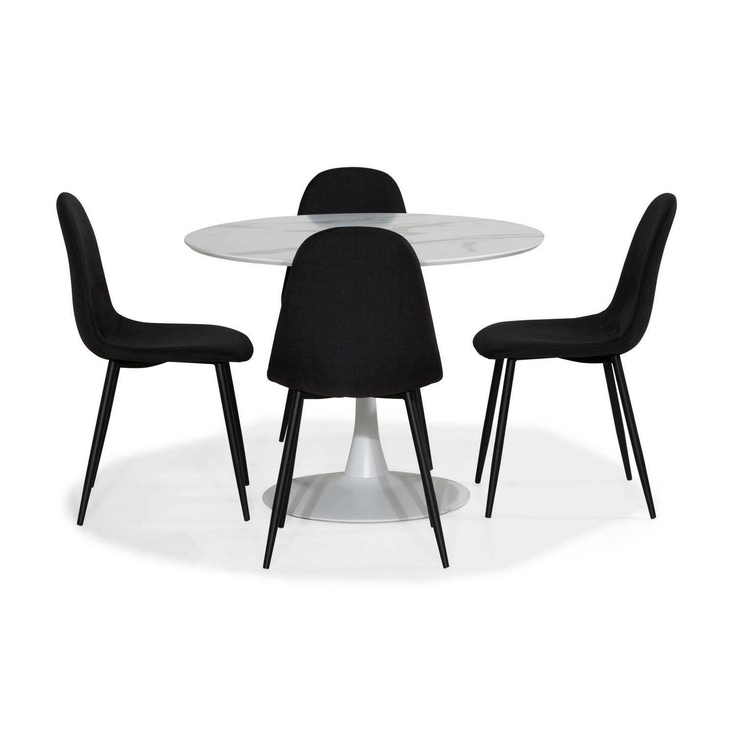 Matgrupp Basic Home Caitly Runt Matbord 100 cm Vit Bas med 4 Nibe Matstol