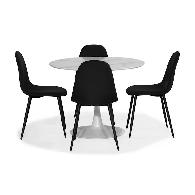 Matgrupp Basic Home Caitly Runt Matbord 100 cm Vit Bas med 4 Nibe Matstol