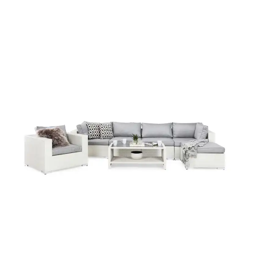 Loungegrupp Comfort Garden Bahamas 6-sits med Fåtölj, Divan och Bord med Hylla Vit/Grå