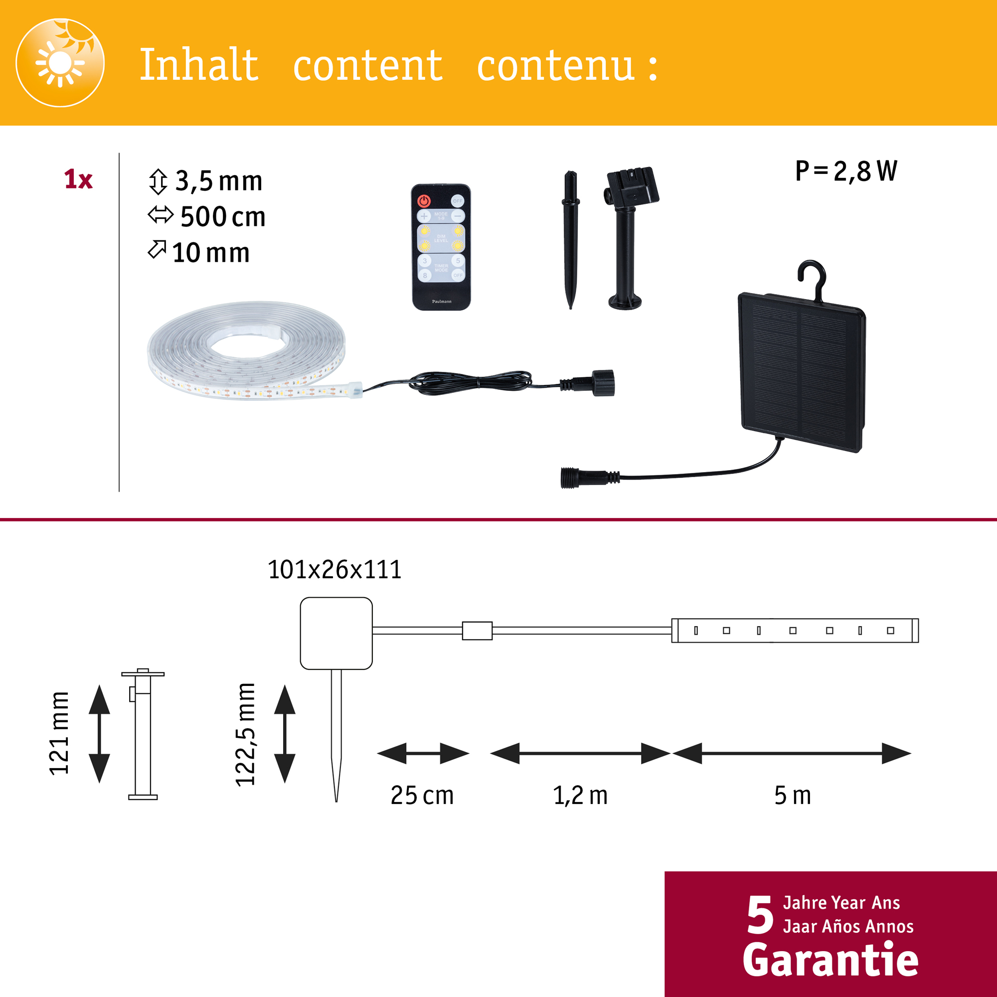 Solcellsljuslinga LED Paulmann MaxLED Ljusstrip inkl. Fjärrkontroll IP44 Ljus: Soft White, Längd: 5 m