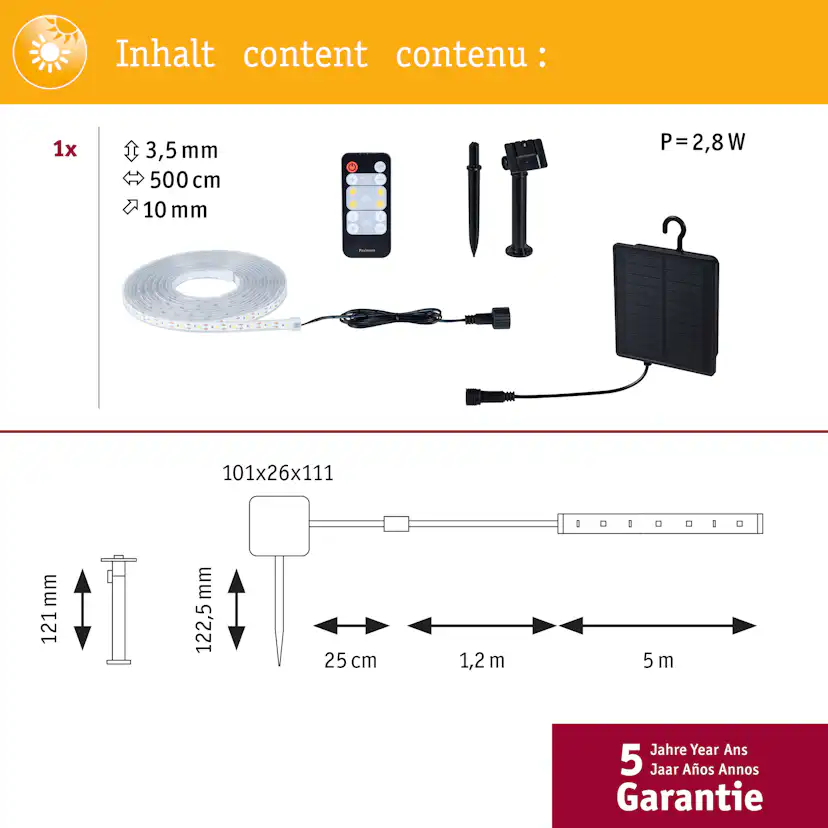 Solcellsljuslinga LED Paulmann MaxLED Ljusstrip inkl. Fjärrkontroll IP44 Ljus: Soft White, Längd: 5 m