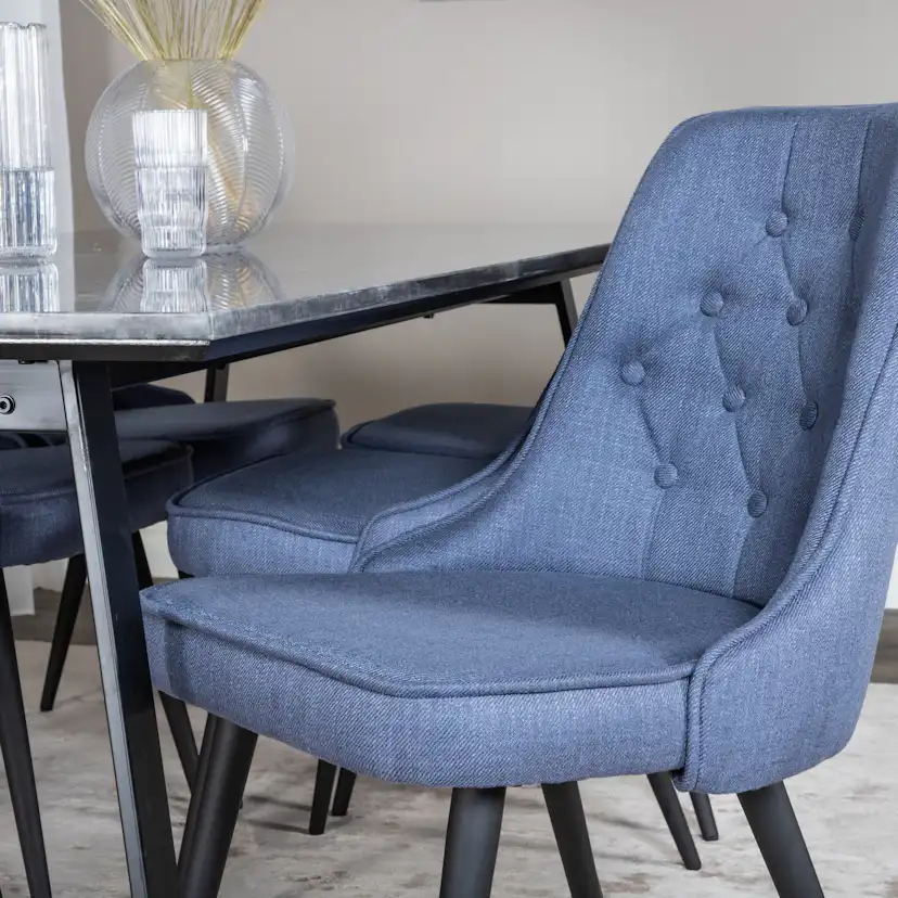 Estelle Dining Table 200x90 cm+Velvet Deluxe Dining Chair Svart/Blå