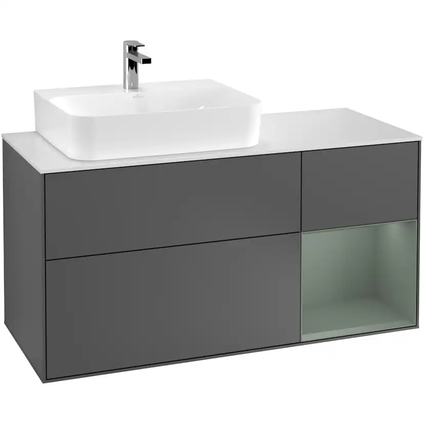 Tvättställsskåp Villeroy & Boch Finion med 3 Lådor Hylla och Bänkskiva för Ocentrerat Tvättställ