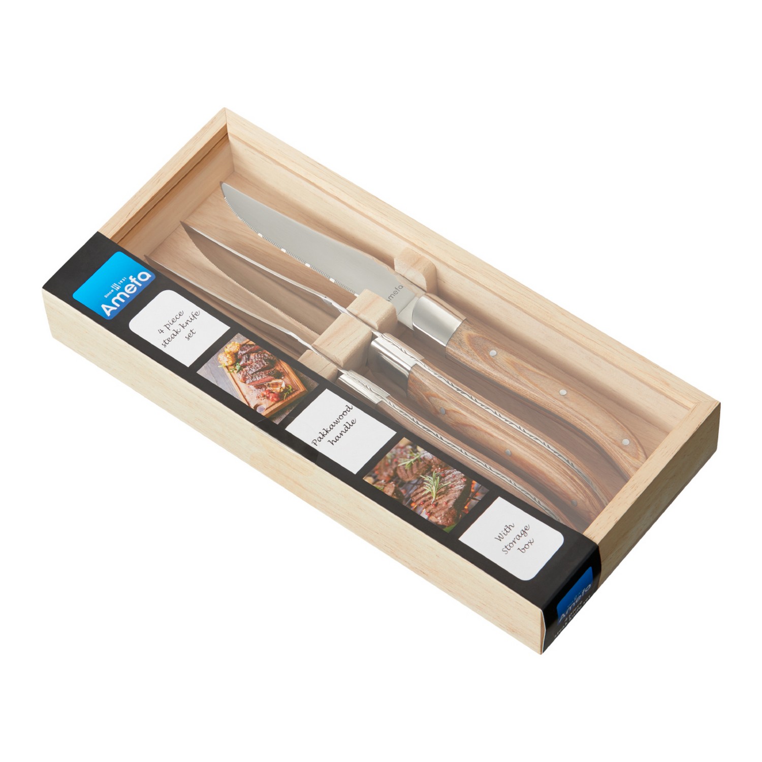 Grillkniv Royal Steak 4-p Natural i träbox Trä