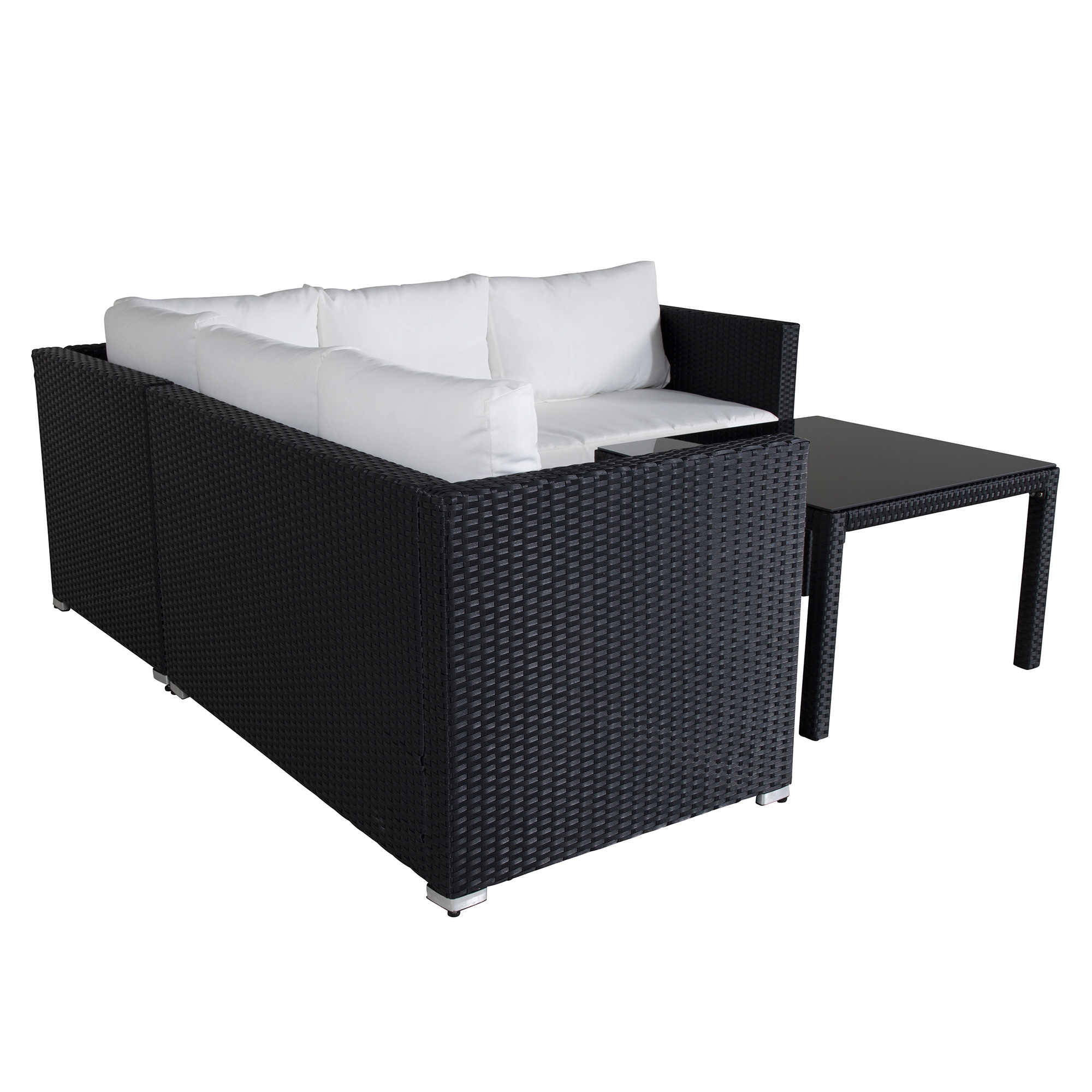 Kuba Sofa Set - Black Wicker White Cushion Svart/Vit