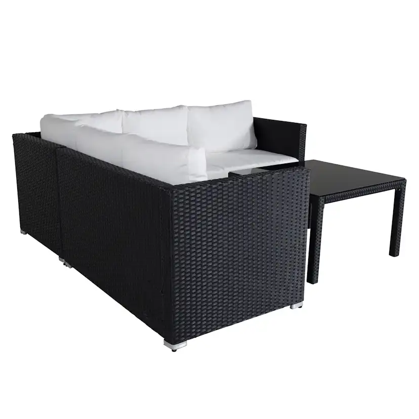 Kuba Sofa Set - Black Wicker White Cushion Svart/Vit