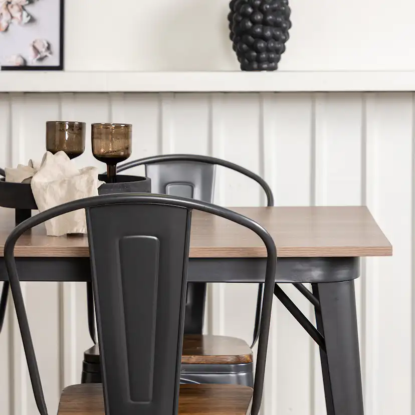Tempe Dining Table - Black / Walnut MDF +Tempe Dining Chair Mörkgrå/Ek