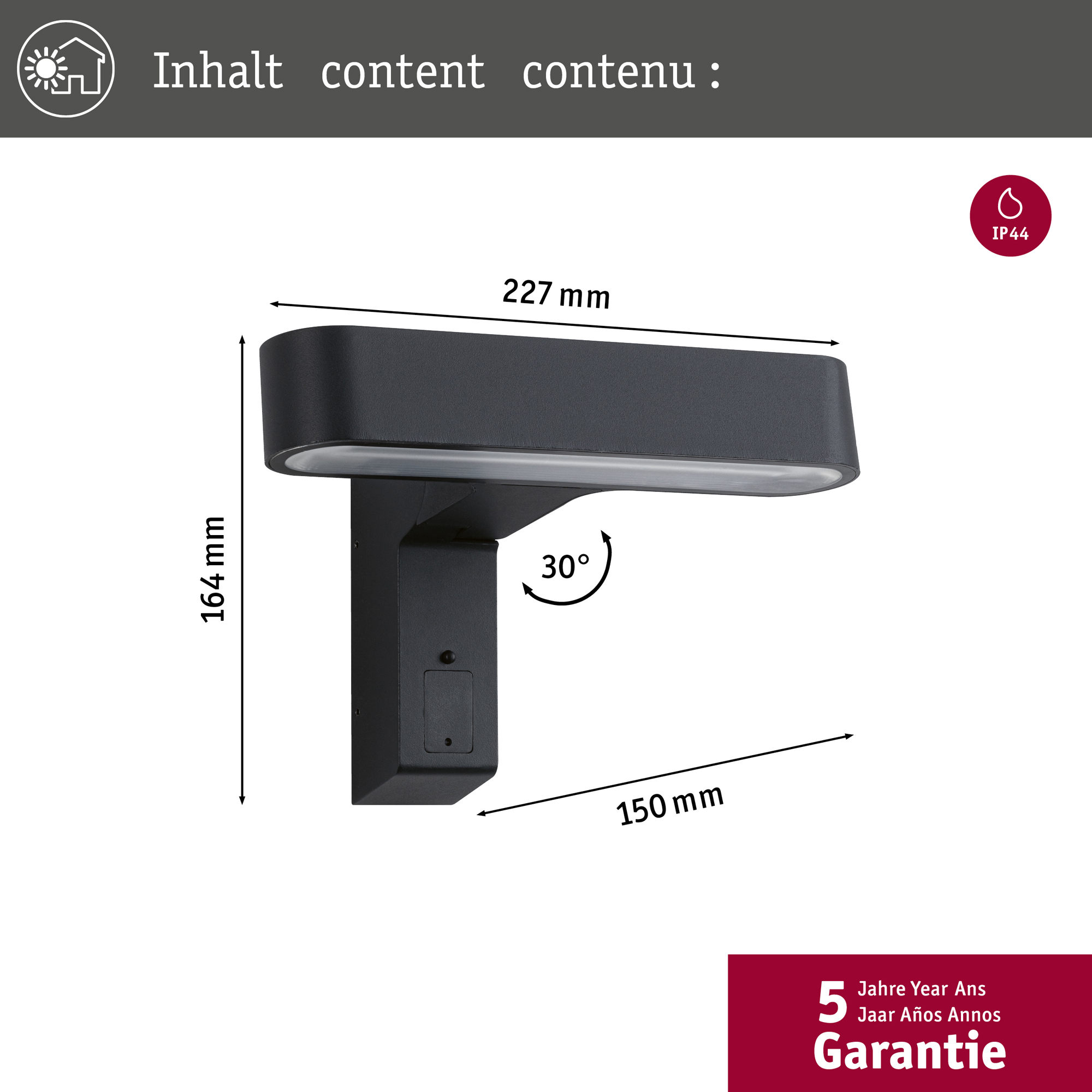 Fasadbelysning LED Paulmann Ito med Rörelsesensor IP44 230V