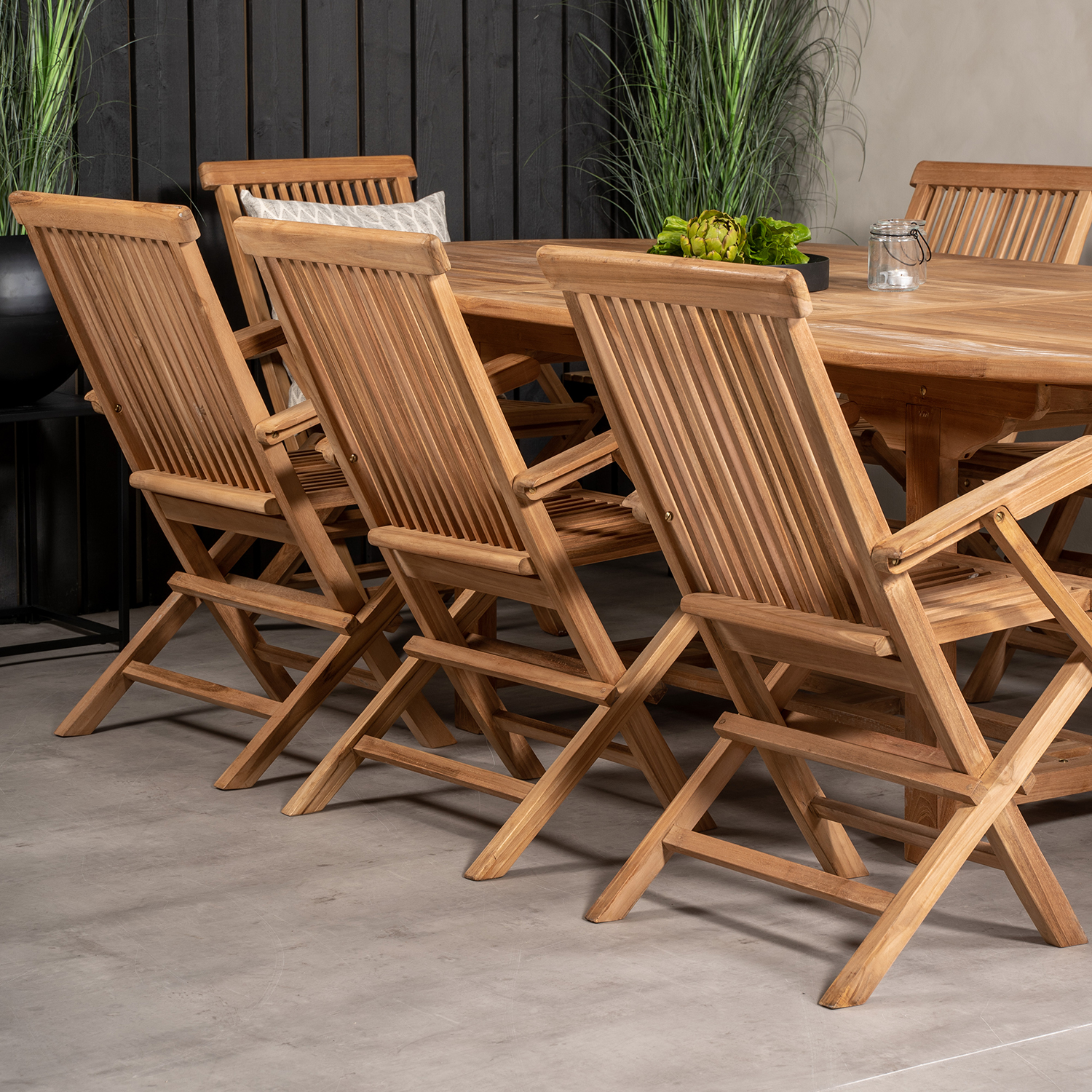 Matgrupp Venture Home Kenya 180-240x120 Teak med 8 Fällbara Stolar med Armstöd