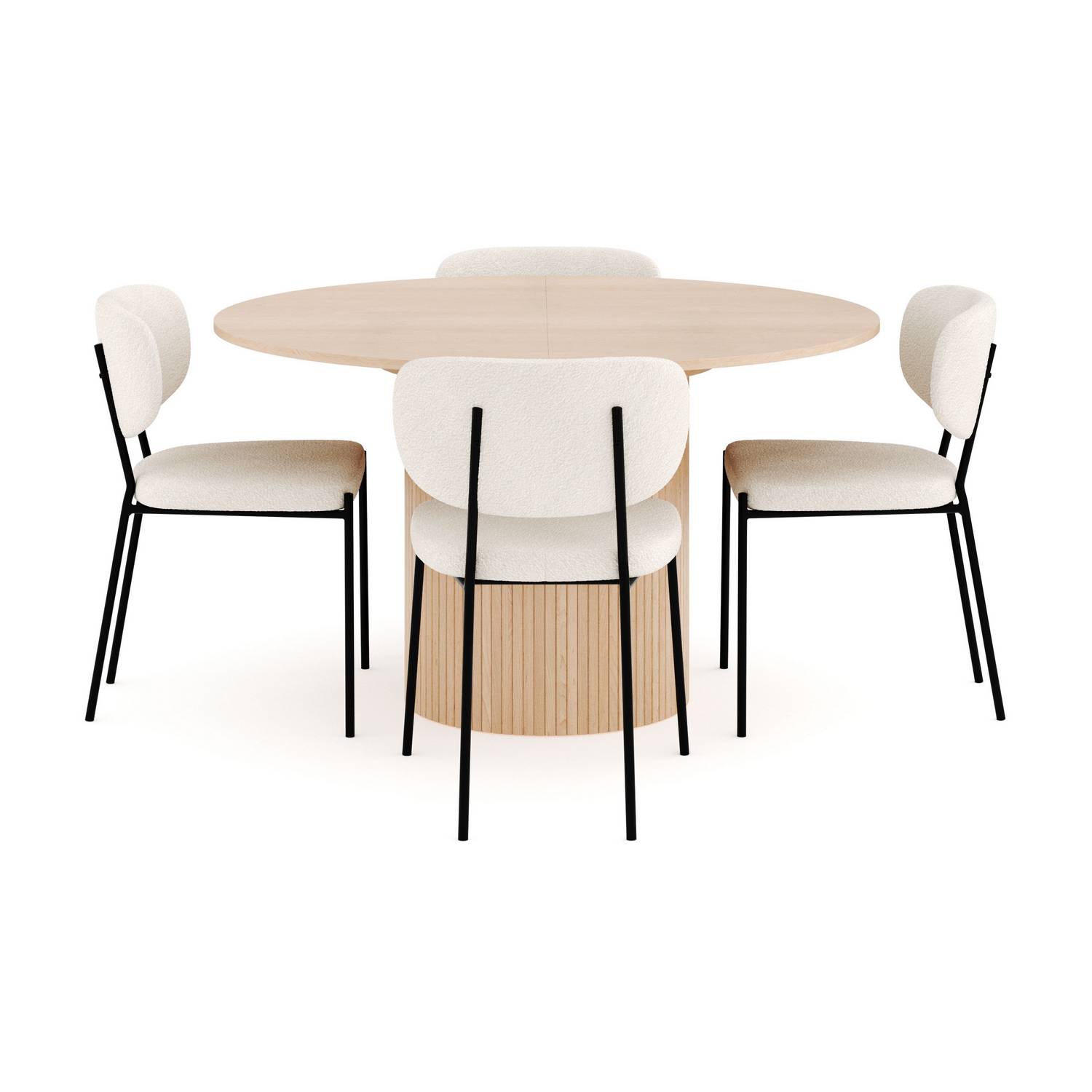 Matgrupp Bark Kopparbo Runt Matbord 130-180 cm Förlängningsbartt med 4Gemmiano Matstol