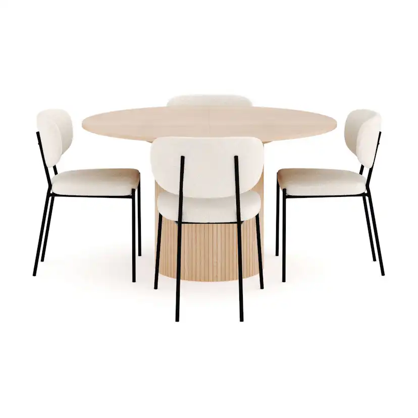 Matgrupp Bark Kopparbo Runt Matbord 130-180 cm Förlängningsbartt med 4Gemmiano Matstol