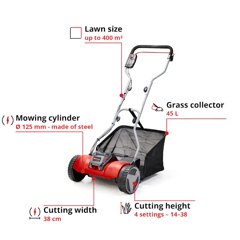 Cylindergräsklippare Einhell GE-HM 18/38 Li-Solo utan Batteri