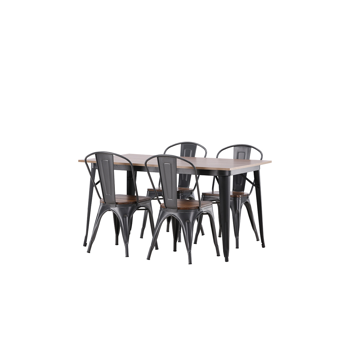 Tempe Dining Table - Black / Walnut MDF +Tempe Dining Chair Mörkgrå/Ek