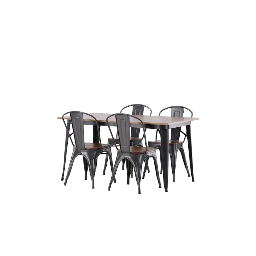 Tempe Dining Table - Black / Walnut MDF +Tempe Dining Chair Mörkgrå/Ek