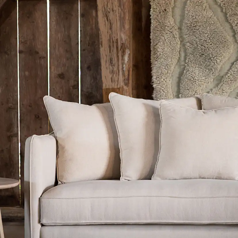 Soffa Vind Segelskären Beige 3-Sits med Tallben & Linnekuddar