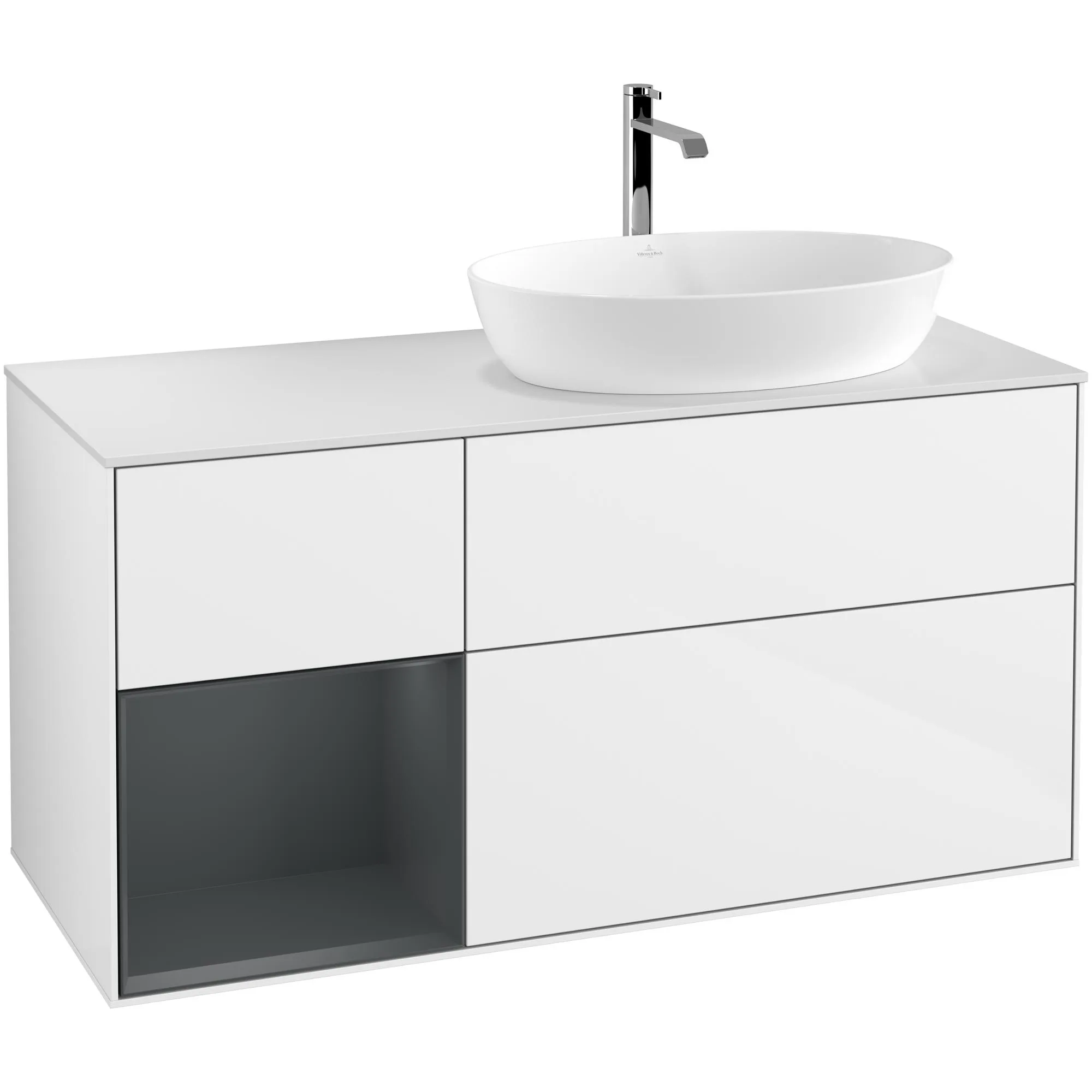 Tvättställsskåp Villeroy & Boch Finion med 3 Lådor Hylla och Bänkskiva för Ocentrerat Tvättställ från Artis & Collaro