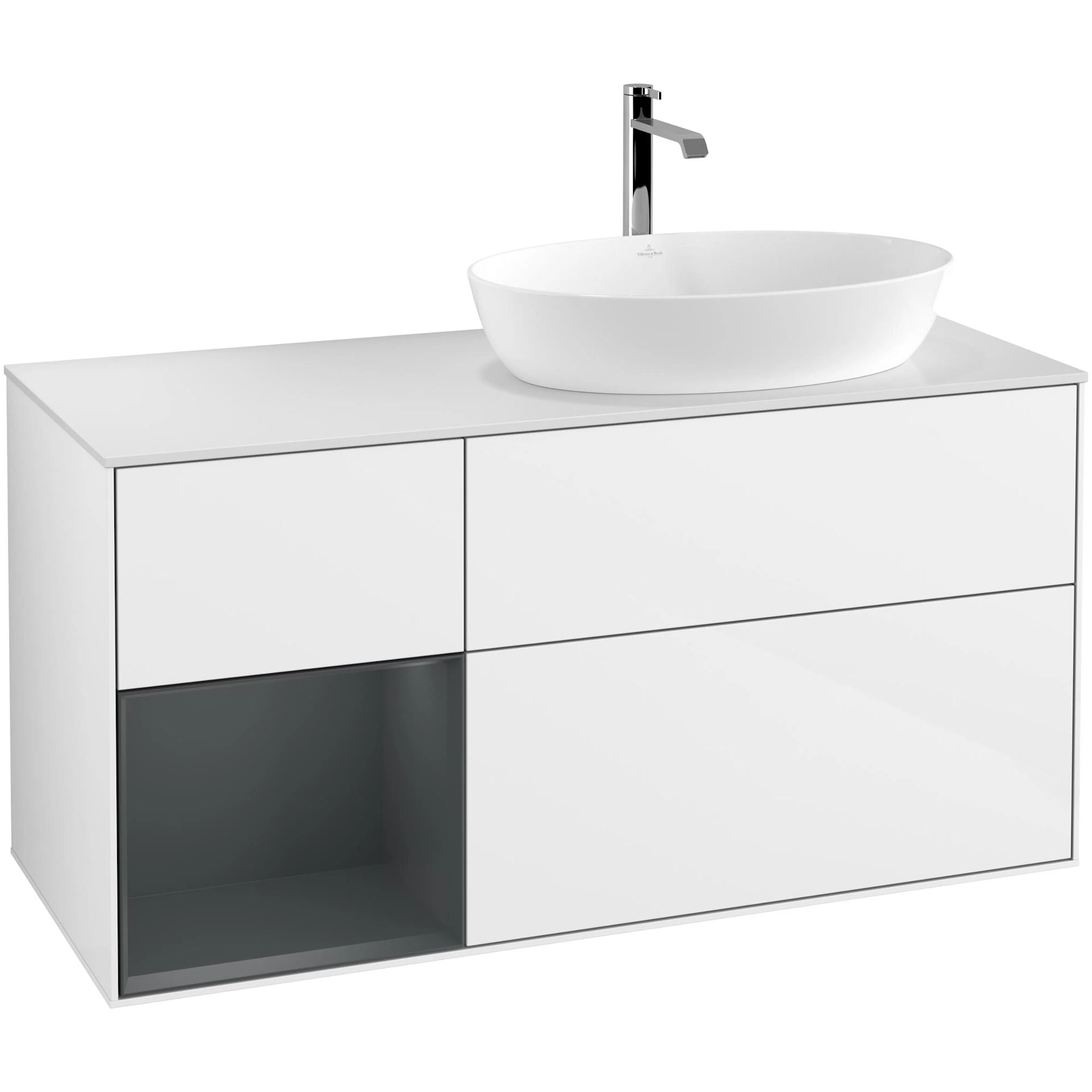 Tvättställsskåp Villeroy & Boch Finion med 3 Lådor Hylla och Bänkskiva för Ocentrerat Tvättställ från Artis & Collaro