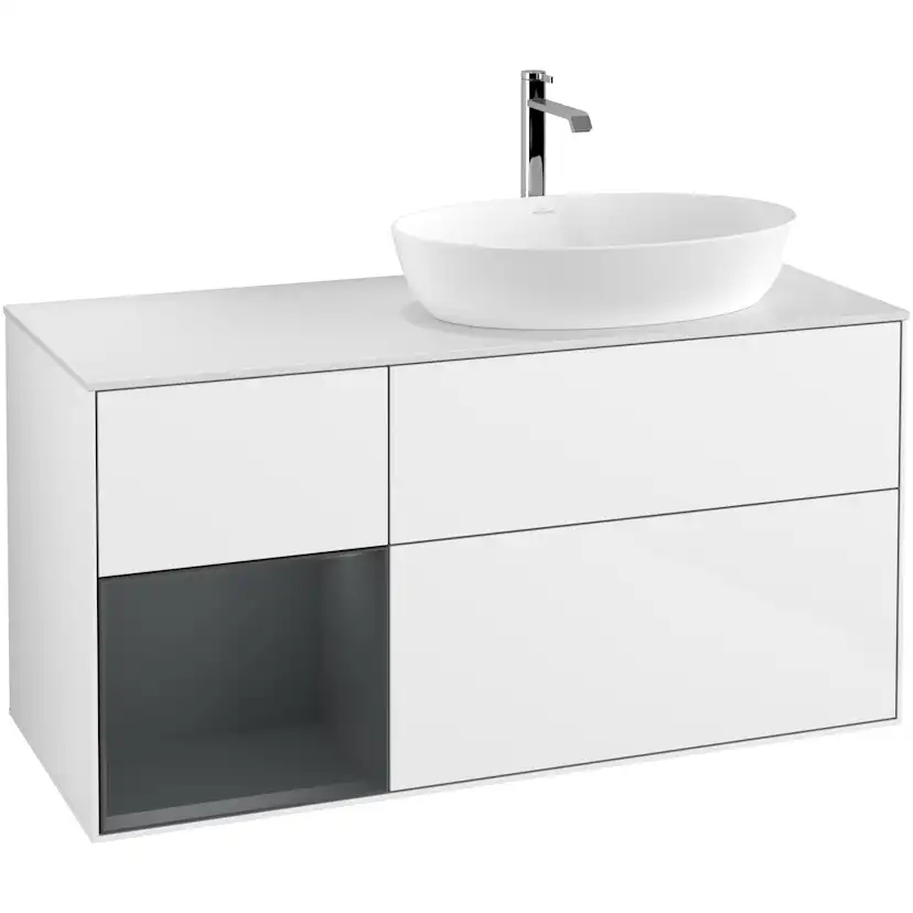 Tvättställsskåp Villeroy & Boch Finion med 3 Lådor Hylla och Bänkskiva för Ocentrerat Tvättställ från Artis & Collaro