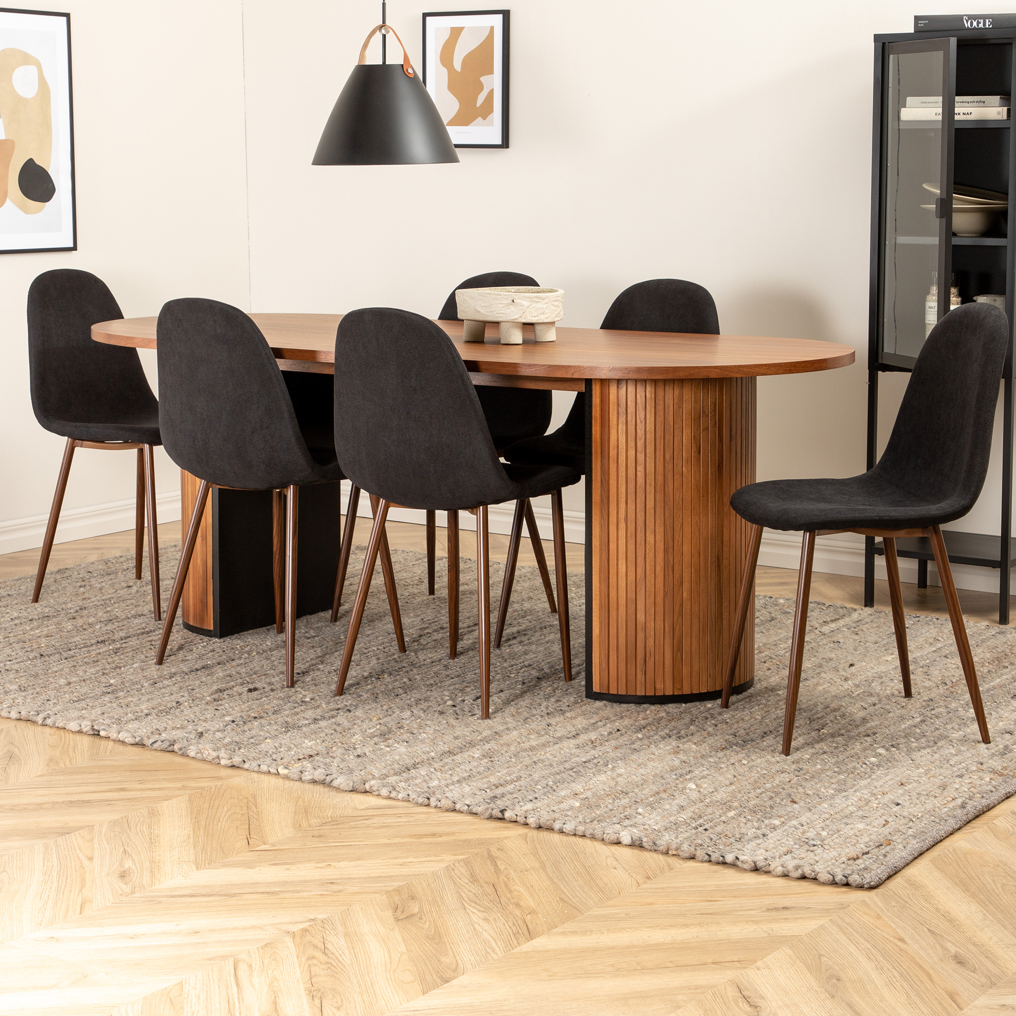Matgrupp Venture Home Bianca Valnöt med 6 Pobbie Stolar Polyester